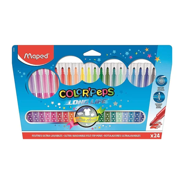 Feutres Color’Peps Ultra Lavables en Boite Carton 24 Pièces
